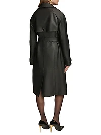 Leather Belted Double-Breasted Trench Coat