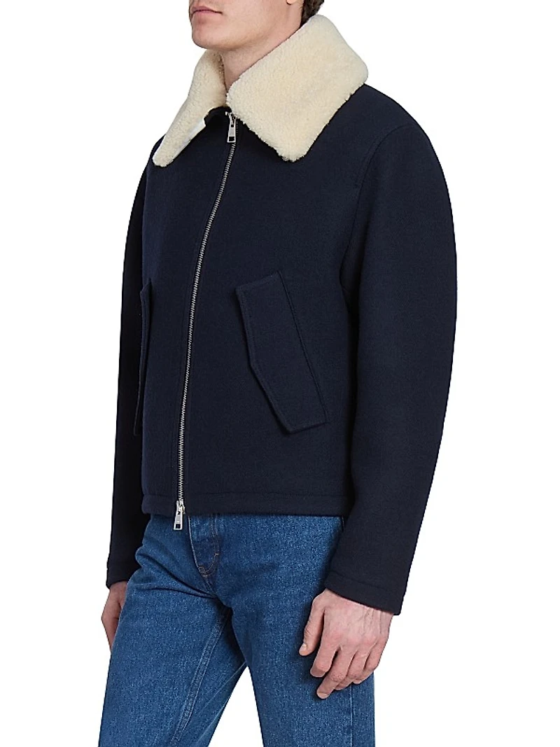 Shearling Collar Wool Jacket