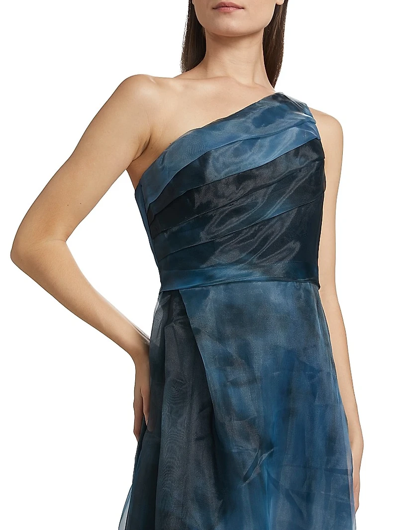Printed Organza Asymmetric Gown