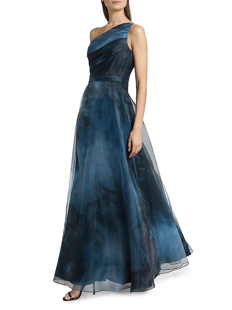 Printed Organza Asymmetric Gown