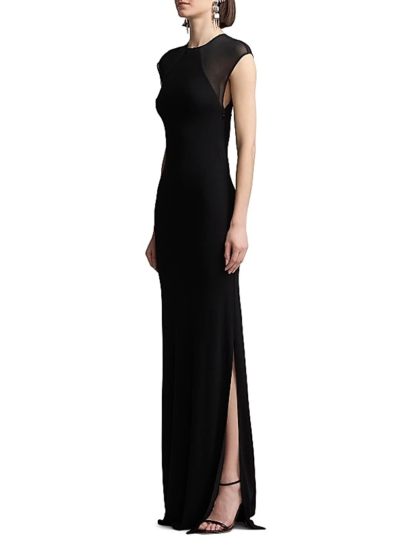 Mesh Cap Sleeve Slip Gown