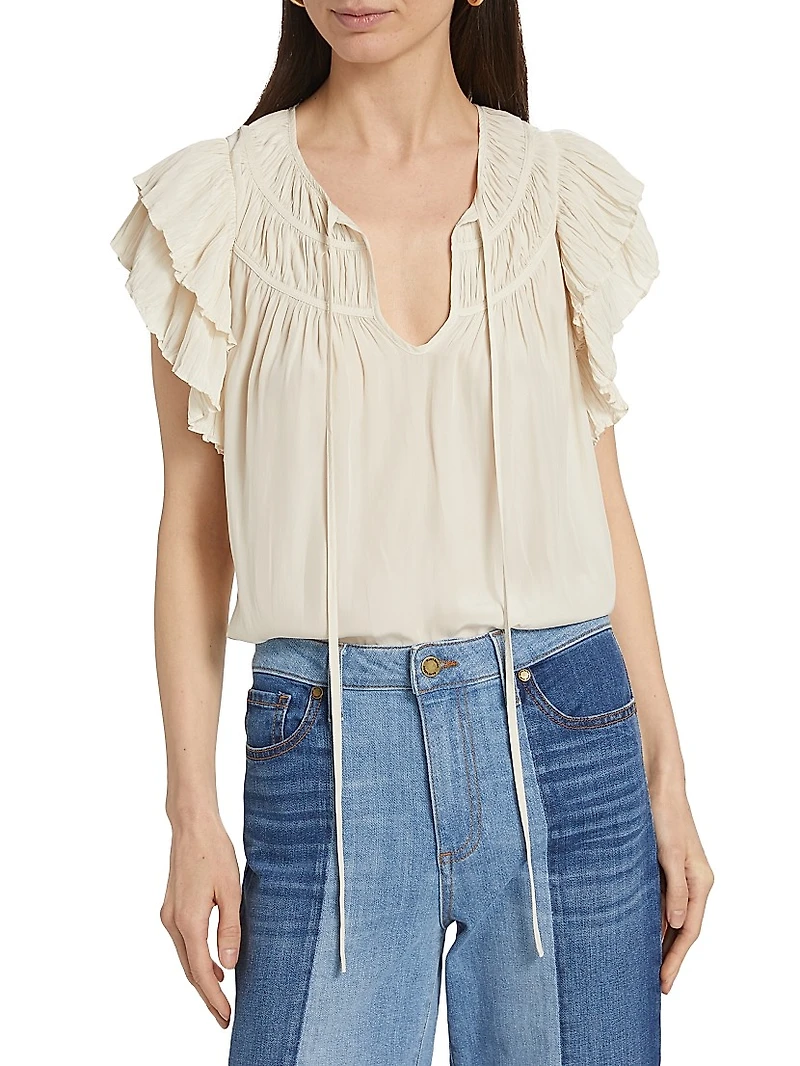 Sue Shirred Keyhole Blouse