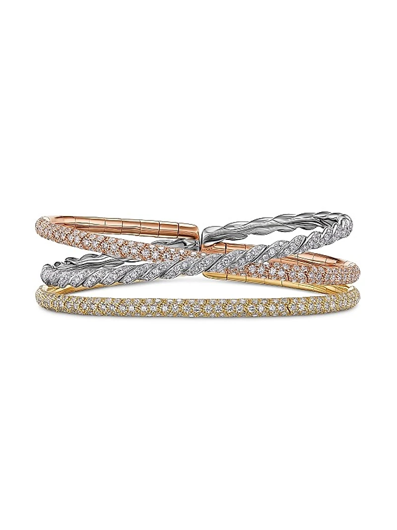 Sculpted Cable Flex Three Row Bracelet in 18K Gold