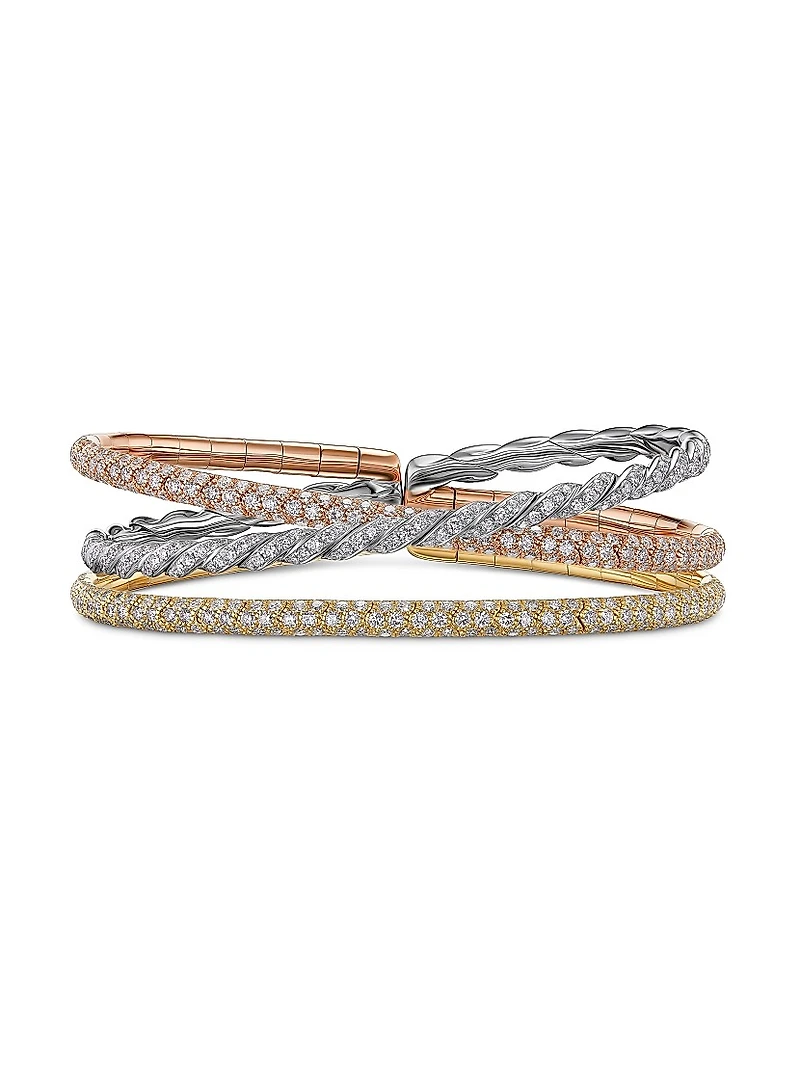 Sculpted Cable Flex Three Row Bracelet 18K Gold
