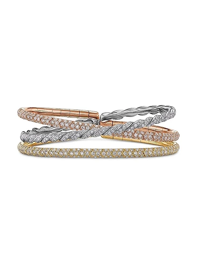 Sculpted Cable Flex Three Row Bracelet 18K Gold
