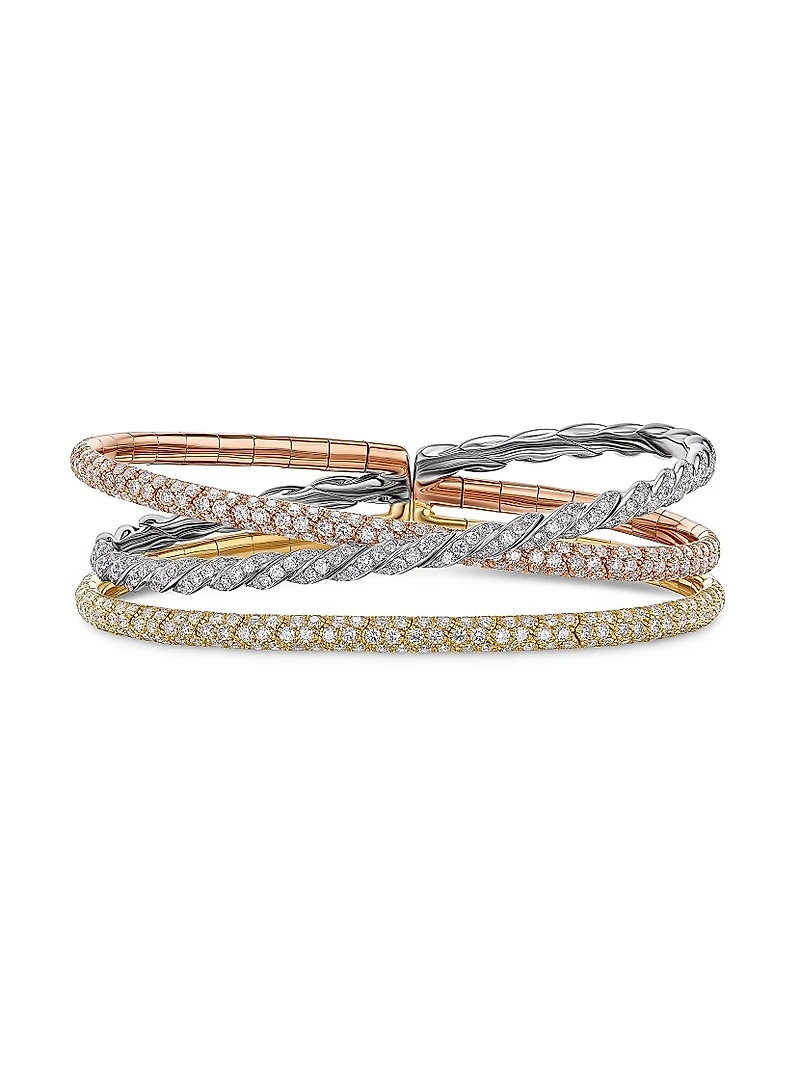 Sculpted Cable Flex Three Row Bracelet 18K Gold