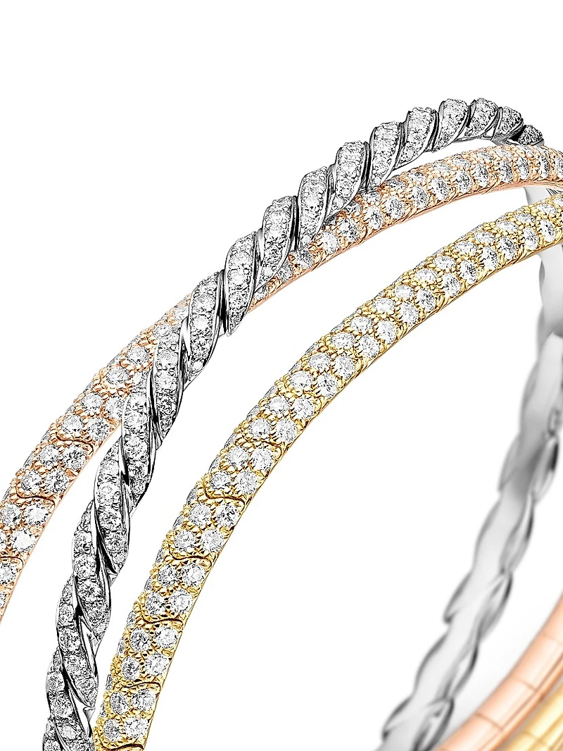 Sculpted Cable Flex Three Row Bracelet 18K Gold