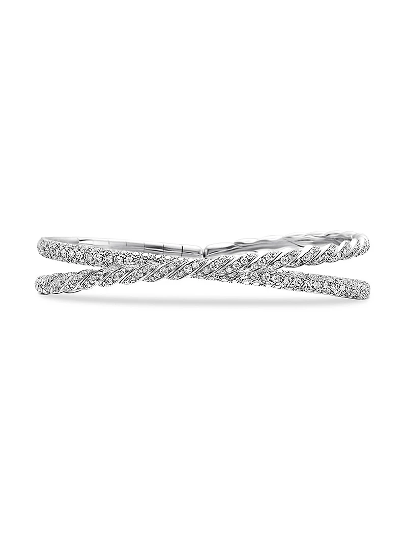 Sculpted Cable Flex Two Row Bracelet 18K White Gold
