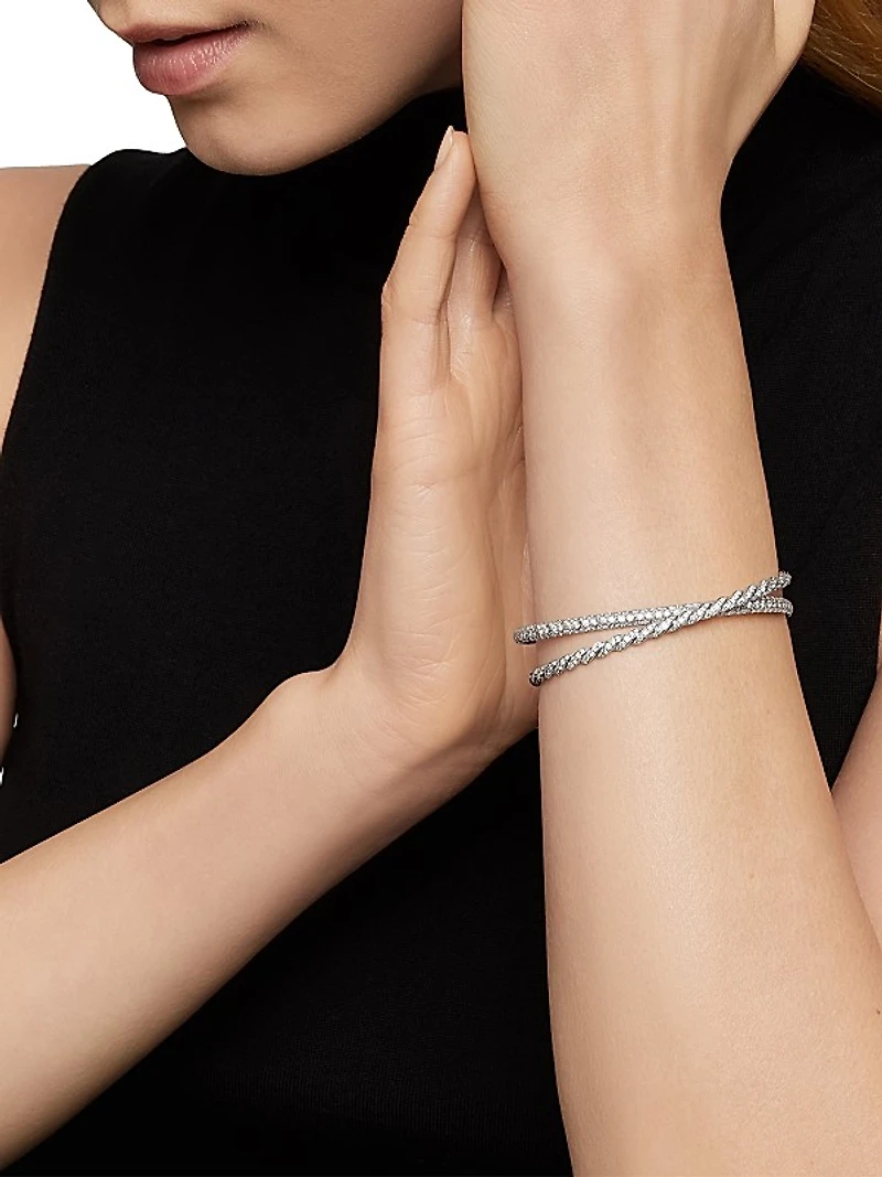 Sculpted Cable Flex Two Row Bracelet in 18K White Gold