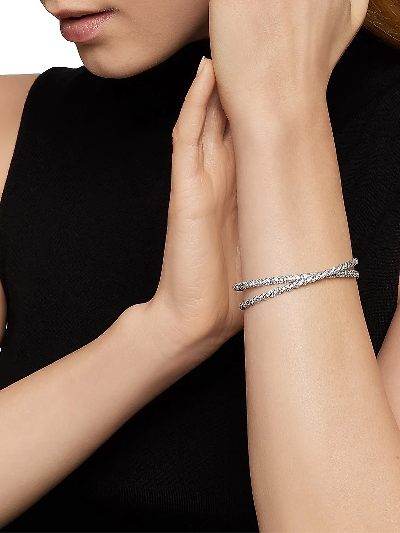 Sculpted Cable Flex Two Row Bracelet 18K White Gold