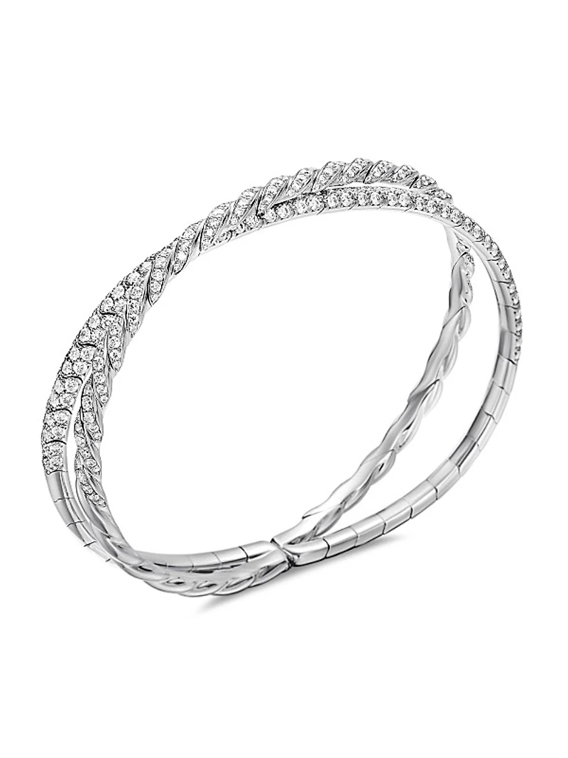 Sculpted Cable Flex Two Row Bracelet in 18K White Gold