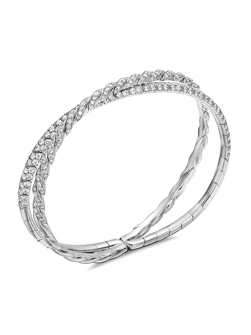 Sculpted Cable Flex Two Row Bracelet 18K White Gold