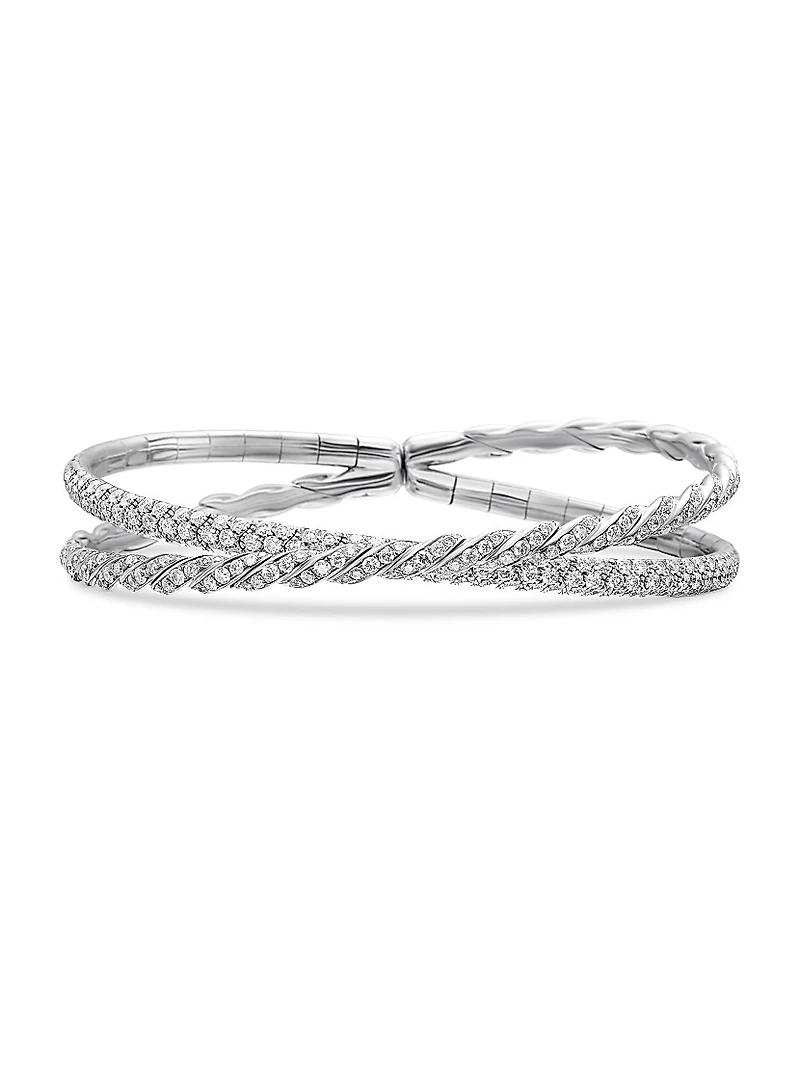 Sculpted Cable Flex Two Row Bracelet 18K White Gold