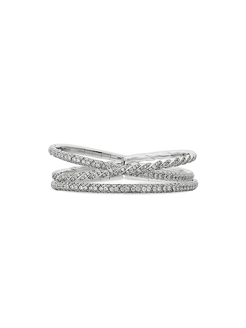 Sculpted Cable Flex Three Row Bracelet in 18K White Gold