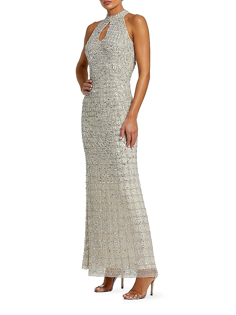 Embellished Keyhole Column Gown