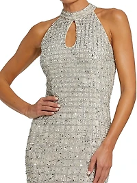 Embellished Keyhole Column Gown