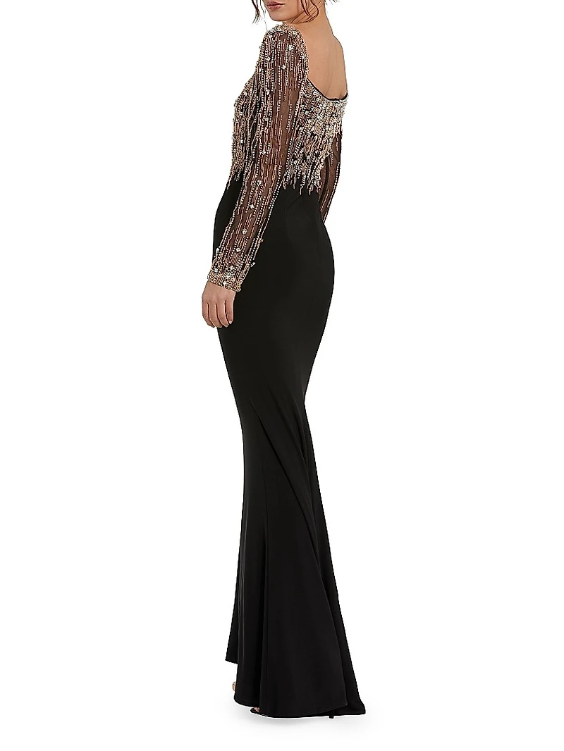 Beaded Square Neck Column Gown