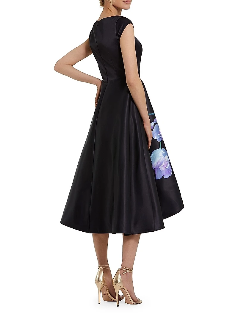 Satin Painted Floral Cocktail Dress
