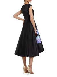 Satin Painted Floral Cocktail Dress