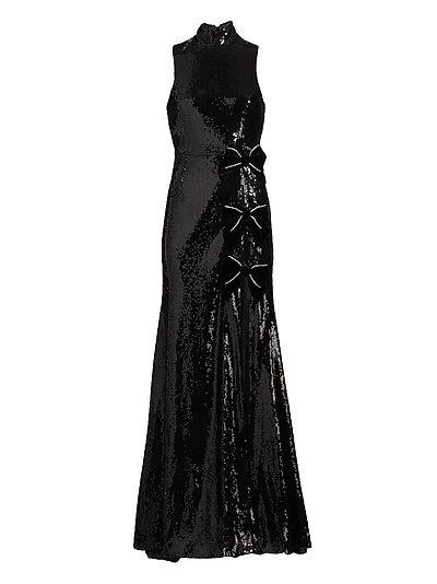 Lena Sequined Bow Halter Gown