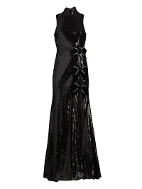 Lena Sequined Bow Halter Gown