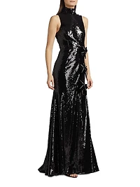 Lena Sequined Bow Halter Gown