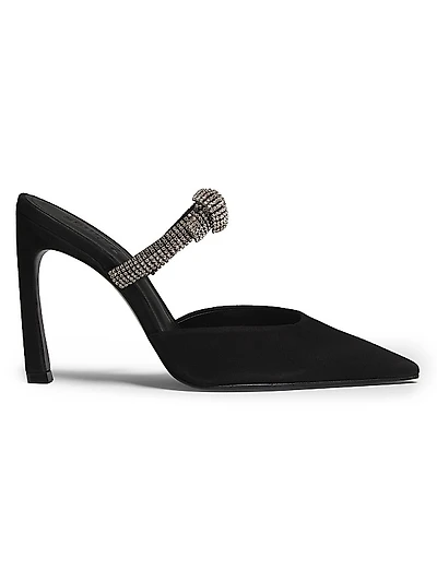 Pearl Curve 100MM Crystal-Embellished Nubuck Mules