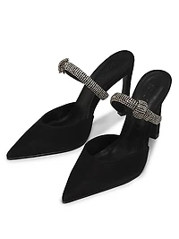 Pearl Curve 100MM Crystal-Embellished Nubuck Mules