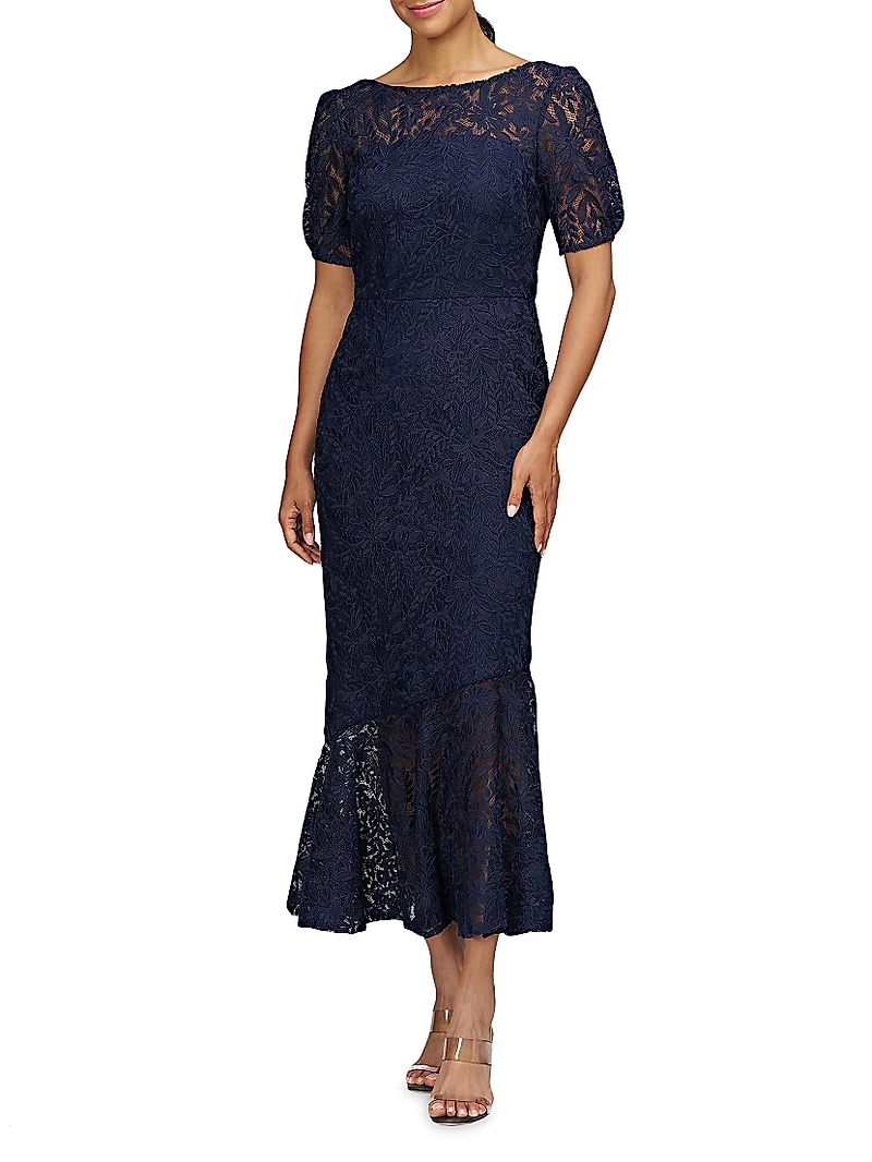 Portia Floral Lace Midi-Dress