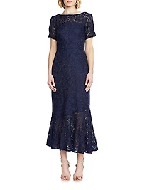 Portia Floral Lace Midi-Dress