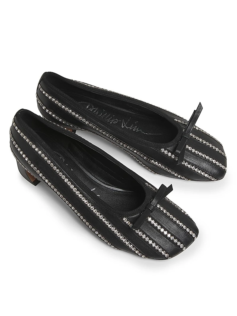 ID 35MM Crystal-Inlaid Leather Ballerina Pumps