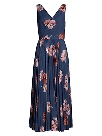 Painted Poppy Pleated Draped V-Neck Dress