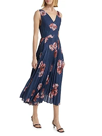 Painted Poppy Pleated Draped V-Neck Dress
