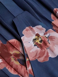 Painted Poppy Pleated Draped V-Neck Dress