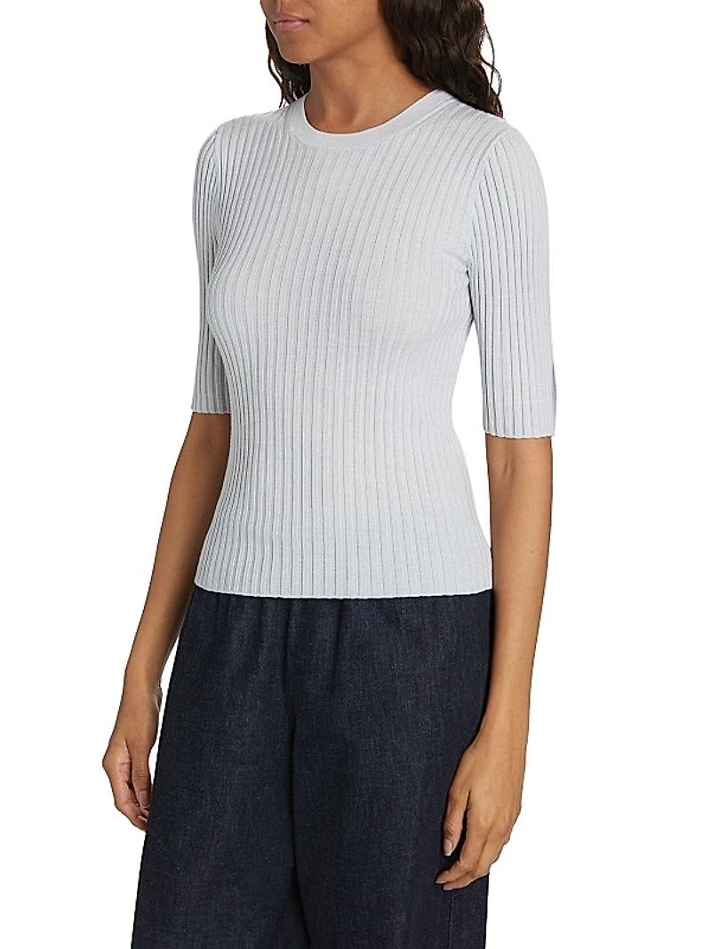 Wool & Silk-Blend Rib-Knit Top