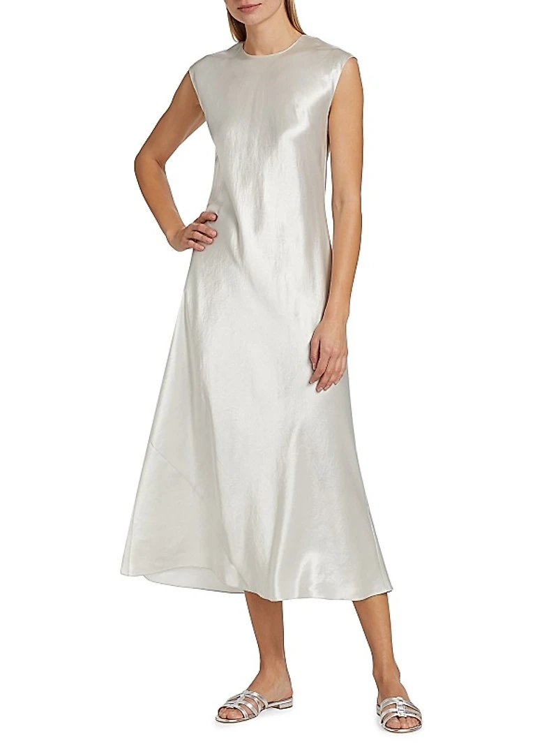Bias-Cut Crewneck Midi-Dress