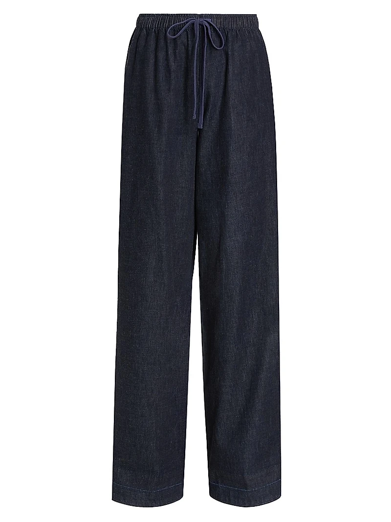 Cotton Drawstring Wide-Leg Pants