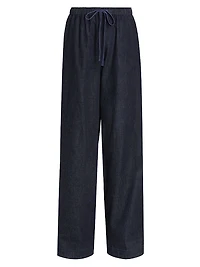 Cotton Drawstring Wide-Leg Pants