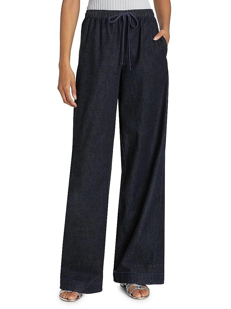 Cotton Drawstring Wide-Leg Pants