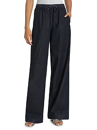 Cotton Drawstring Wide-Leg Pants