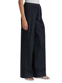 Cotton Drawstring Wide-Leg Pants