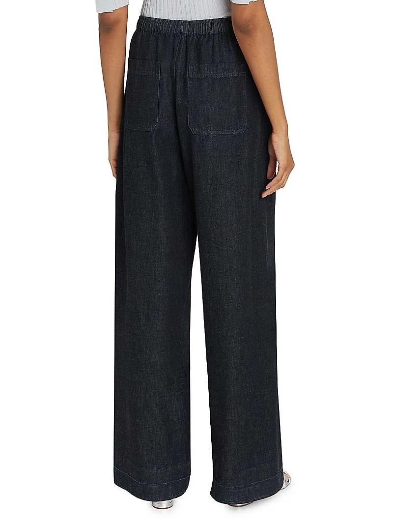 Cotton Drawstring Wide-Leg Pants