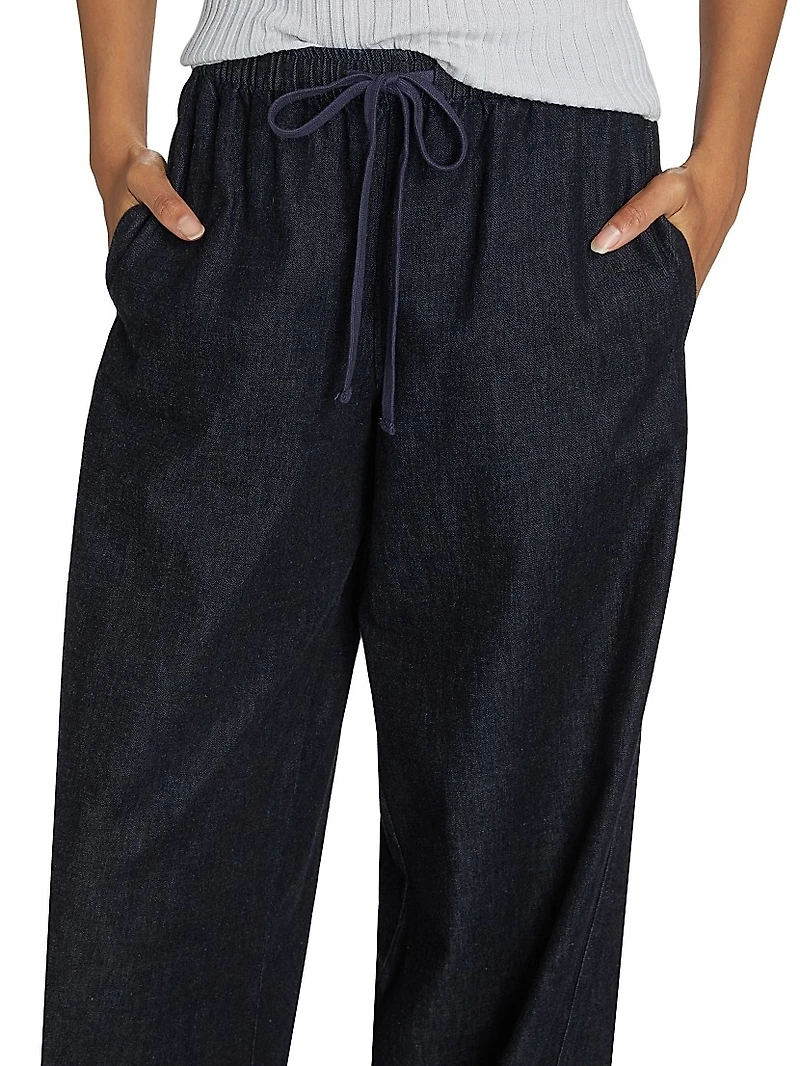 Cotton Drawstring Wide-Leg Pants