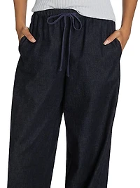 Cotton Drawstring Wide-Leg Pants