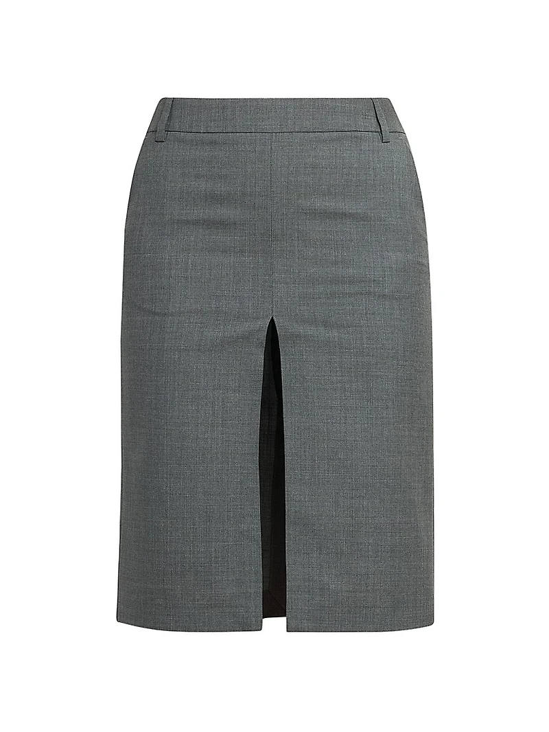 Slit Wool Pencil Skirt