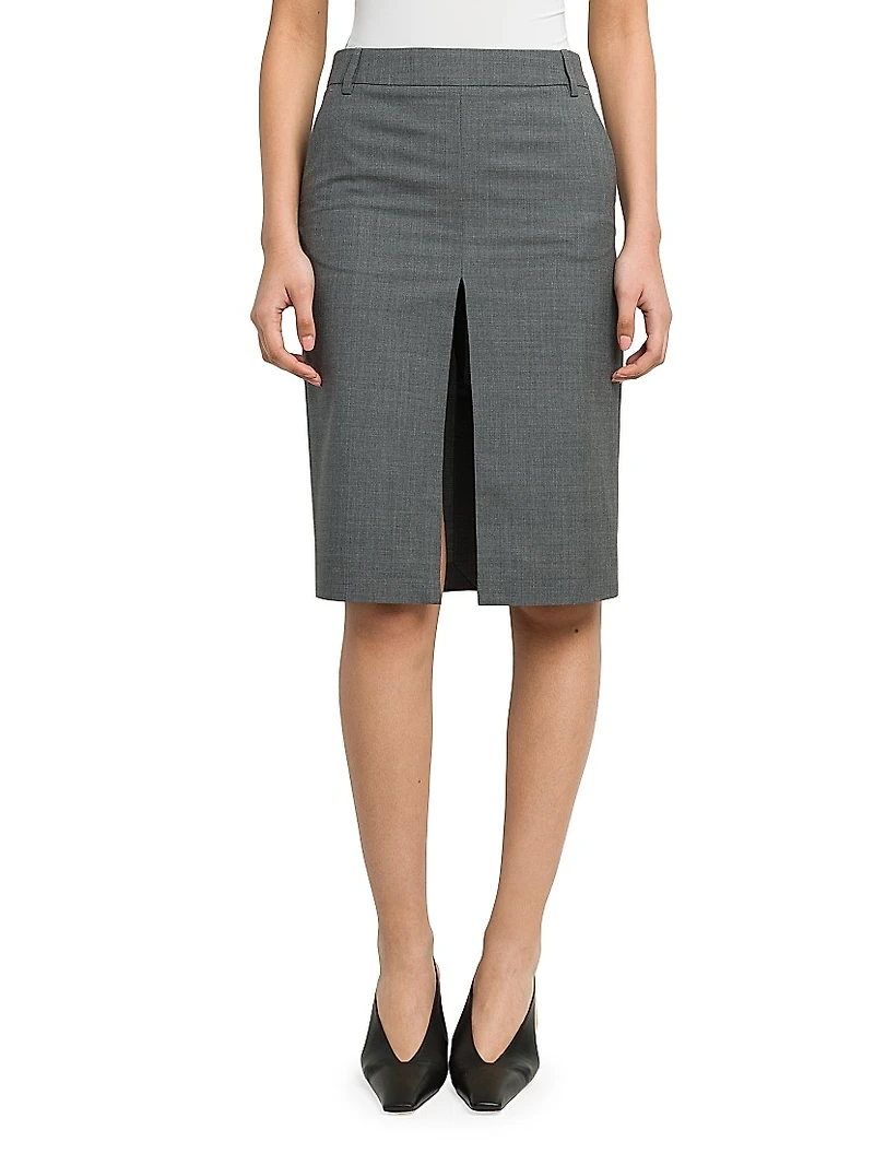Slit Wool Pencil Skirt
