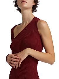 Slash One-Shoulder Rib-Knit Midi-Dress