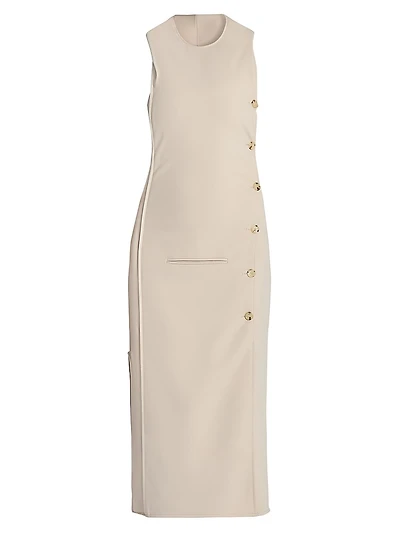 Oblique Space Side-Button Midi-Dress