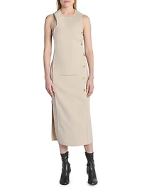 Oblique Space Side-Button Midi-Dress