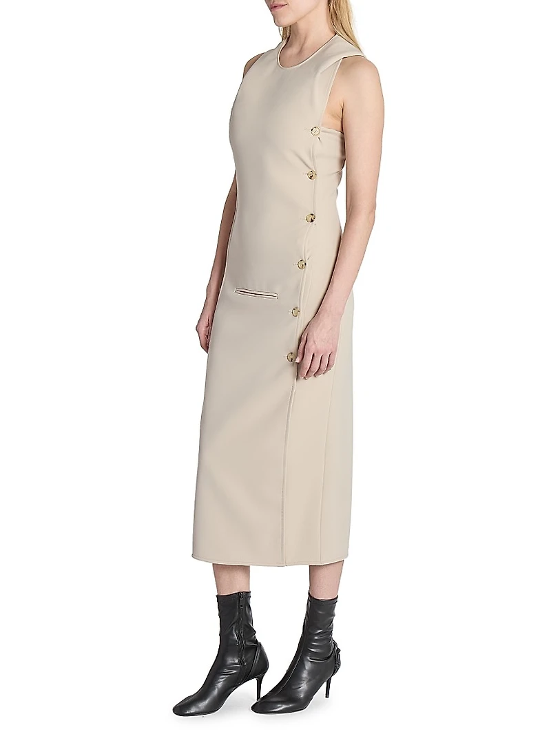 Oblique Space Side-Button Midi-Dress